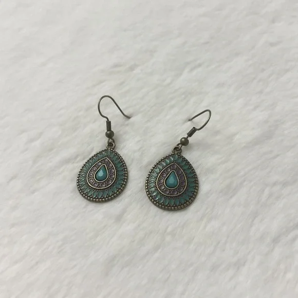 5/$15 🩷 MUST BUNDLE Boho Teardrop Turquoise & Purple Dangle Earrings - Picture 3 of 4